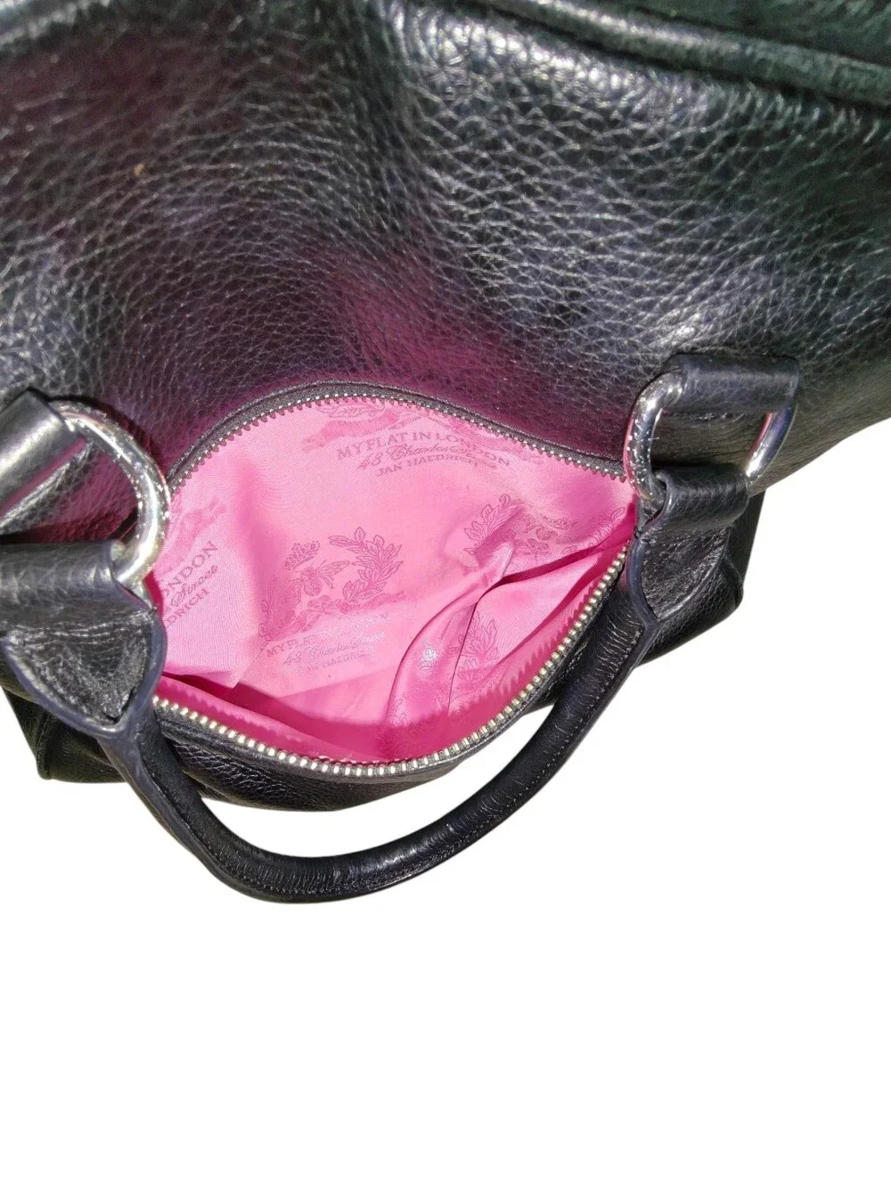 MY FLAT IN LONDON Black Pebbled Leather Dome Satchel Bag -Brighton